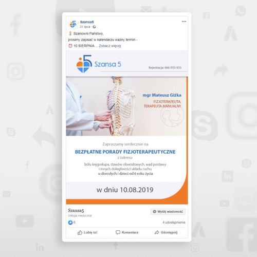 Media społecznościowe - SZANSA 5 - przychodnia prywatna